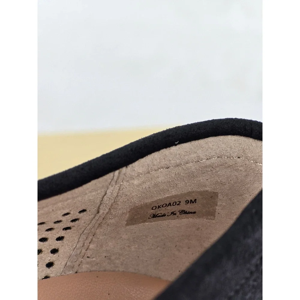 NYDJ Okoa Suede Loafers Womens 9 Black Perforated Bow Slip On - New